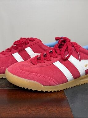 Gola Women’s Red Suede Sneakers with White Stripes